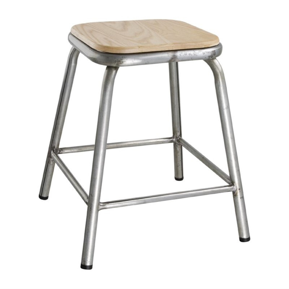 Tabouret bas en acier galvanisé avec assise en bois - lot de 4 - bolero
