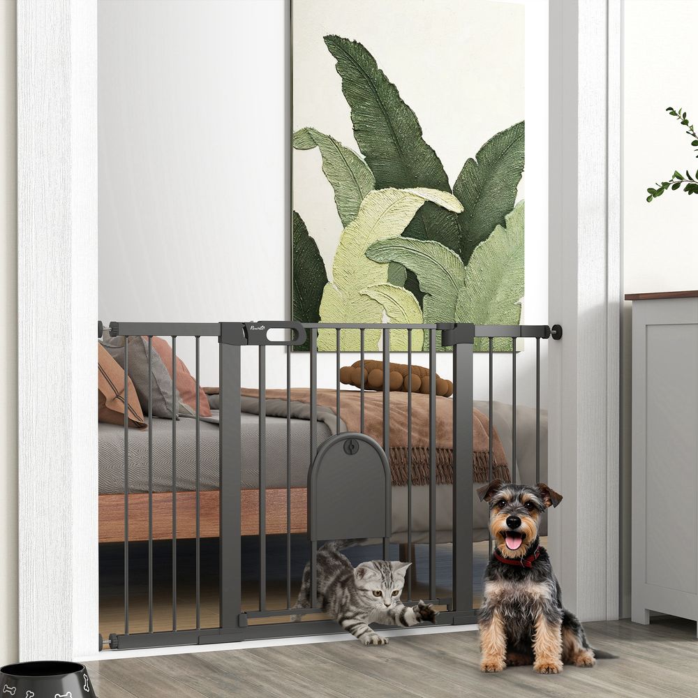 Barrière de sécurité chien acier noir 75-131 x 76 cm pour porte escalier extensions fermeture automatique
