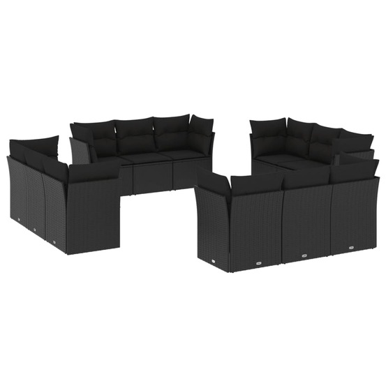 Salon de jardin 12 pcs avec coussins noir résine tressée