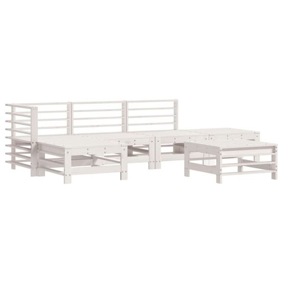 Salon de jardin 6 pcs blanc bois de pin massif