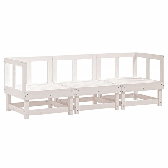 Salon de jardin 3 pcs blanc bois massif de pin