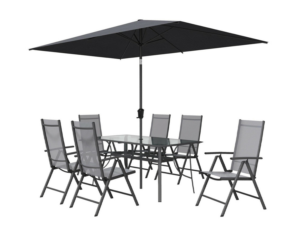 Albury - salon de jardin 6 places - en aluminium - avec parasol