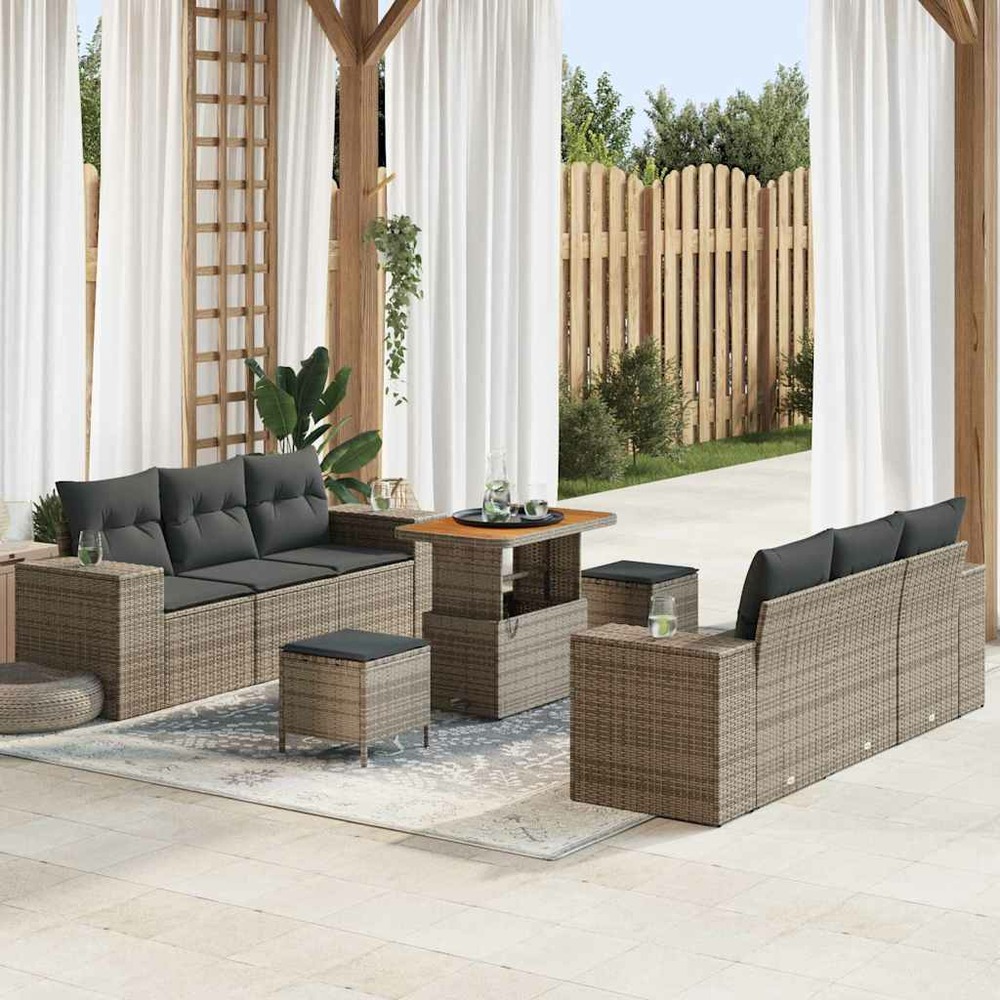 Ensemble de canapé de jardin 9 pcs gris poly rotin