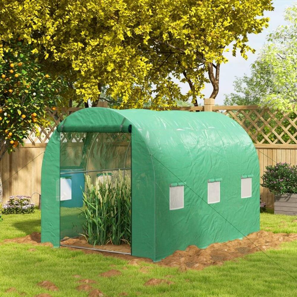 Serre tunnel de jardin pe vert 298 x 200 x 197 cm pour potager avec arrosage intégré - comfortxl outdoor living