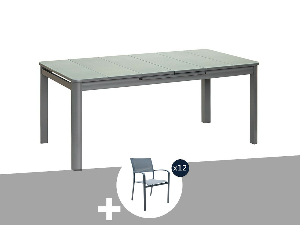 Ensemble table rectangulaire extensible et chaises de jardin en aluminium gris m