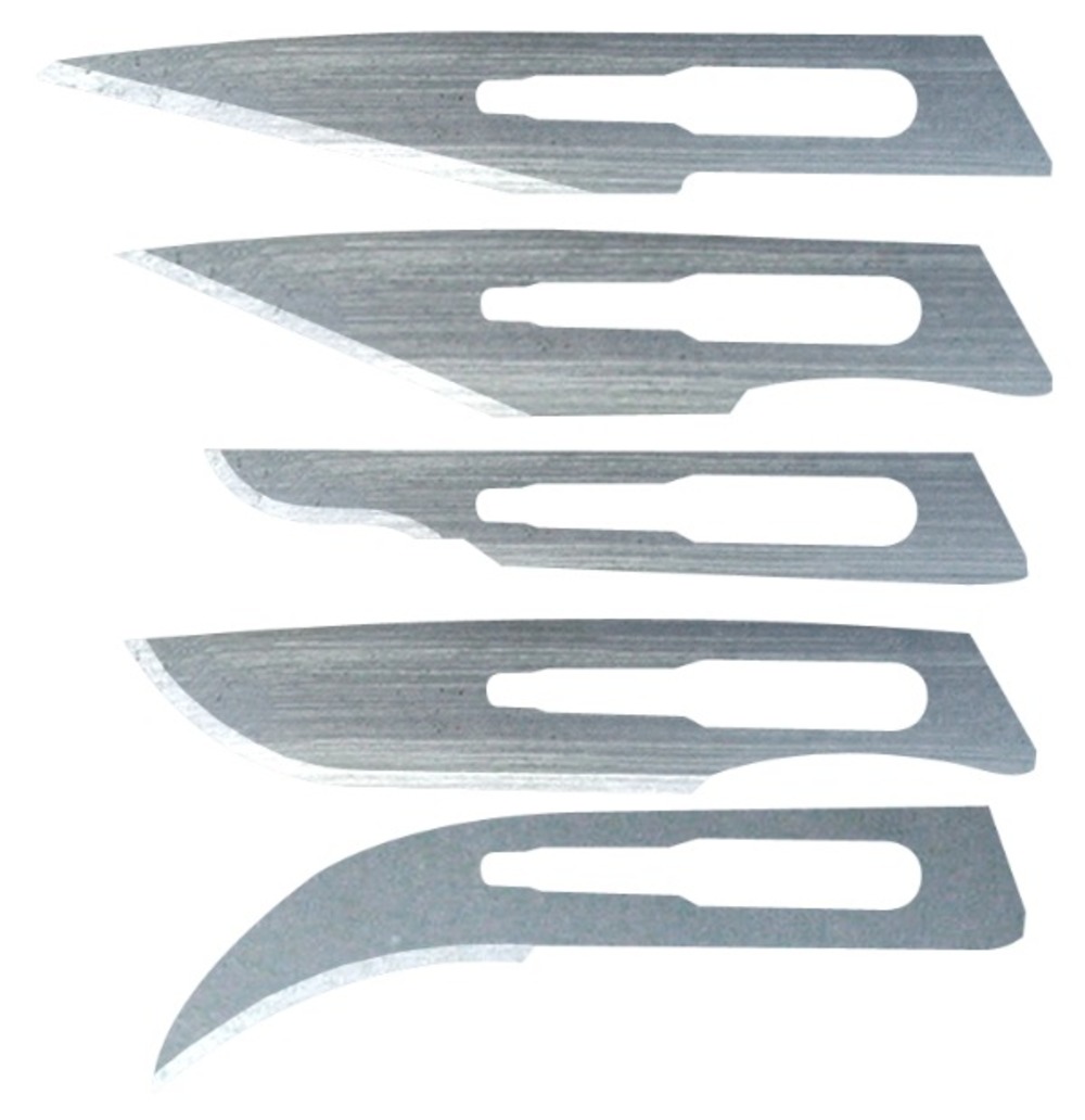5 lames pour scalpel (pointue, crochet, arrondie)