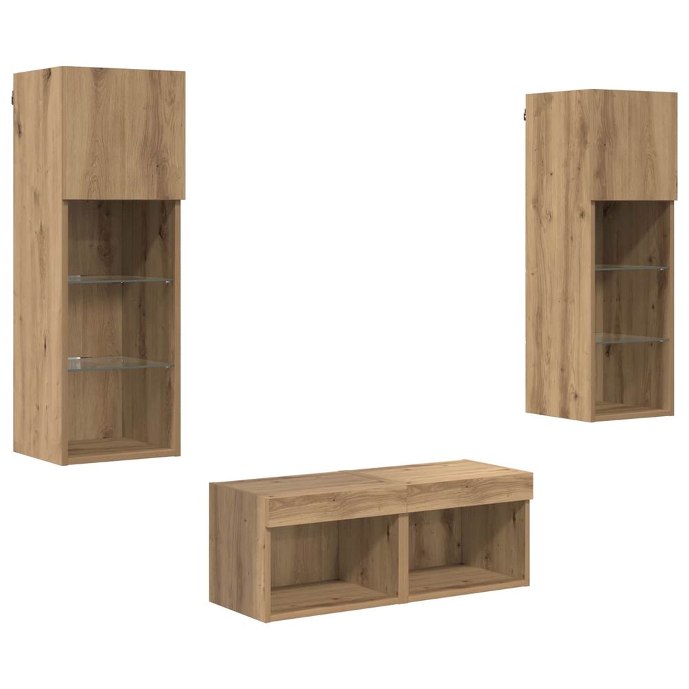 Meubles tv muraux 4 pc chêne noir bois d'ingénierie