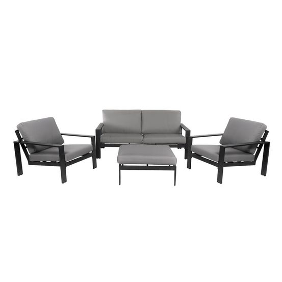 Home deluxe - ensemble de meubles de jardin - rio - noir, taille l - composé de 1 tabouret, 2 fauteuils, 1 canapé - coussins inclus