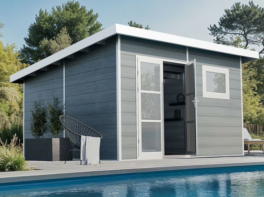 Abri de jardin composite alma - 15m2 gris clair - cabane de jardin
