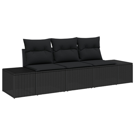 Ensemble de canapé de jardin 3 pièces avec coussins noir poly rotin