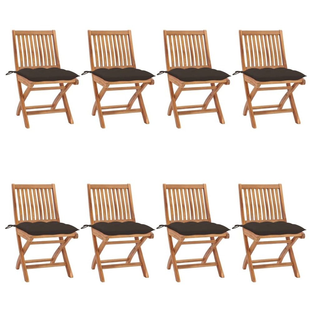 Chaises pliables de jardin avec coussins lot de 8 teck solide