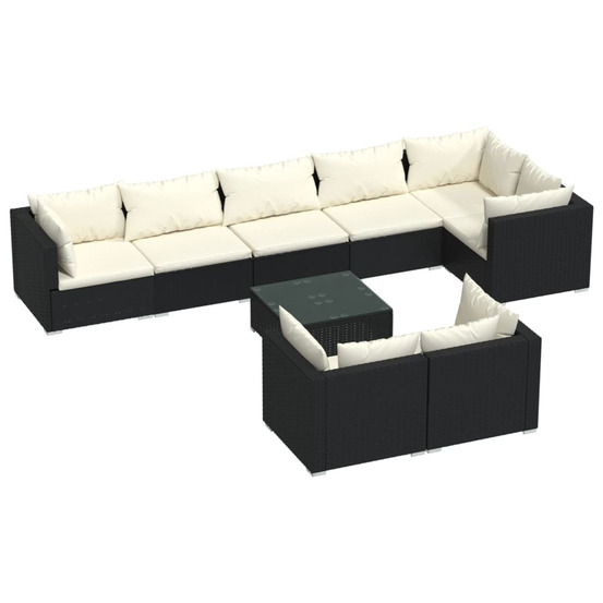 Salon de jardin 9 pcs avec coussins noir résine tressée