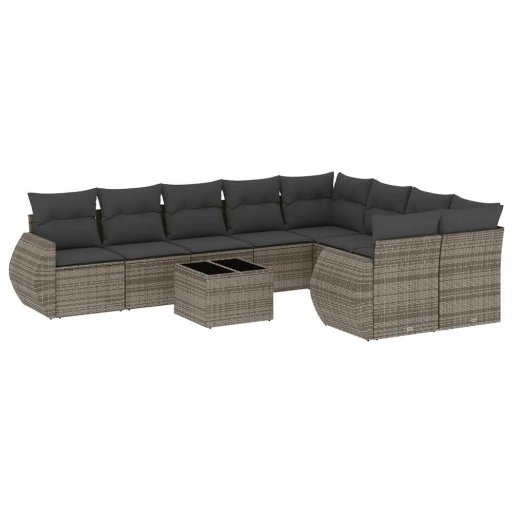 Salon de jardin avec coussins 10 pcs gris résine tressée