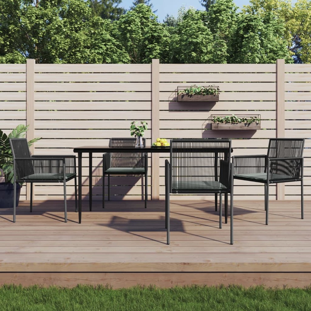 Ensemble à manger de jardin coussins 5pcs noir rotin et acier