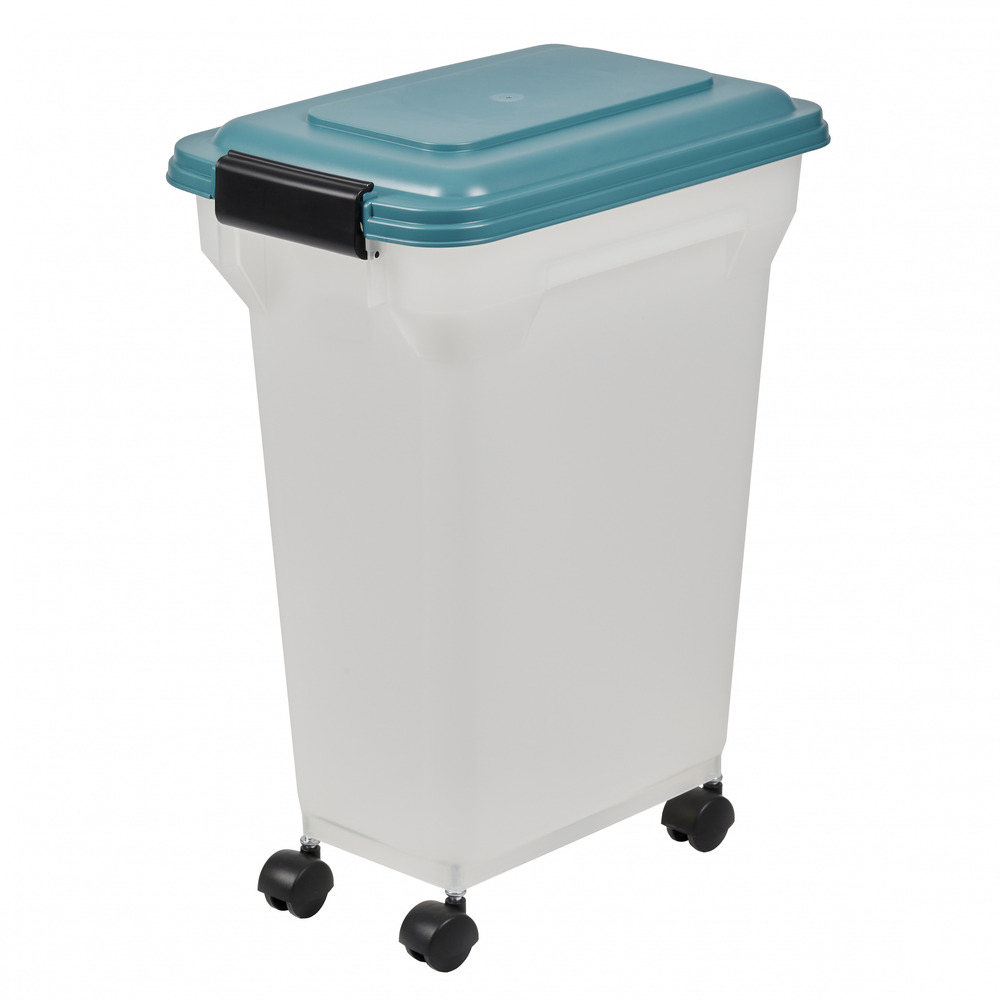 Iris ohyama, boîte à croquette, conteneur à nourriture hermétique, roues, pelle, l36.5 x p25 x h44 cm, ats-m, bleu canard