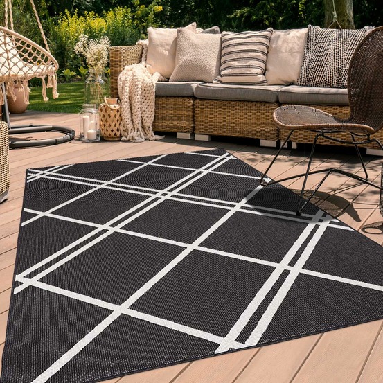 Tapis extérieur, kilim reversible 160x230 lyn2 ab reversible noir et crème