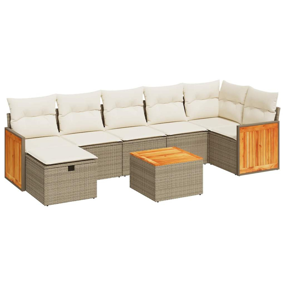 Salon de jardin avec coussins 8 pcs beige résine tressée