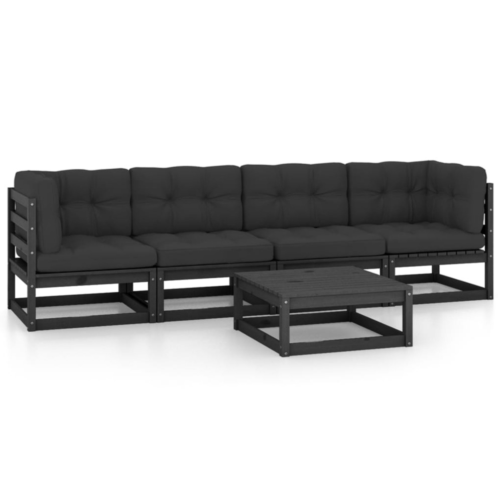 Salon de jardin 5 pcs avec coussins bois de pin massif