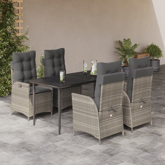 Ensemble à manger de jardin et coussins 5 pcs gris clair rotin