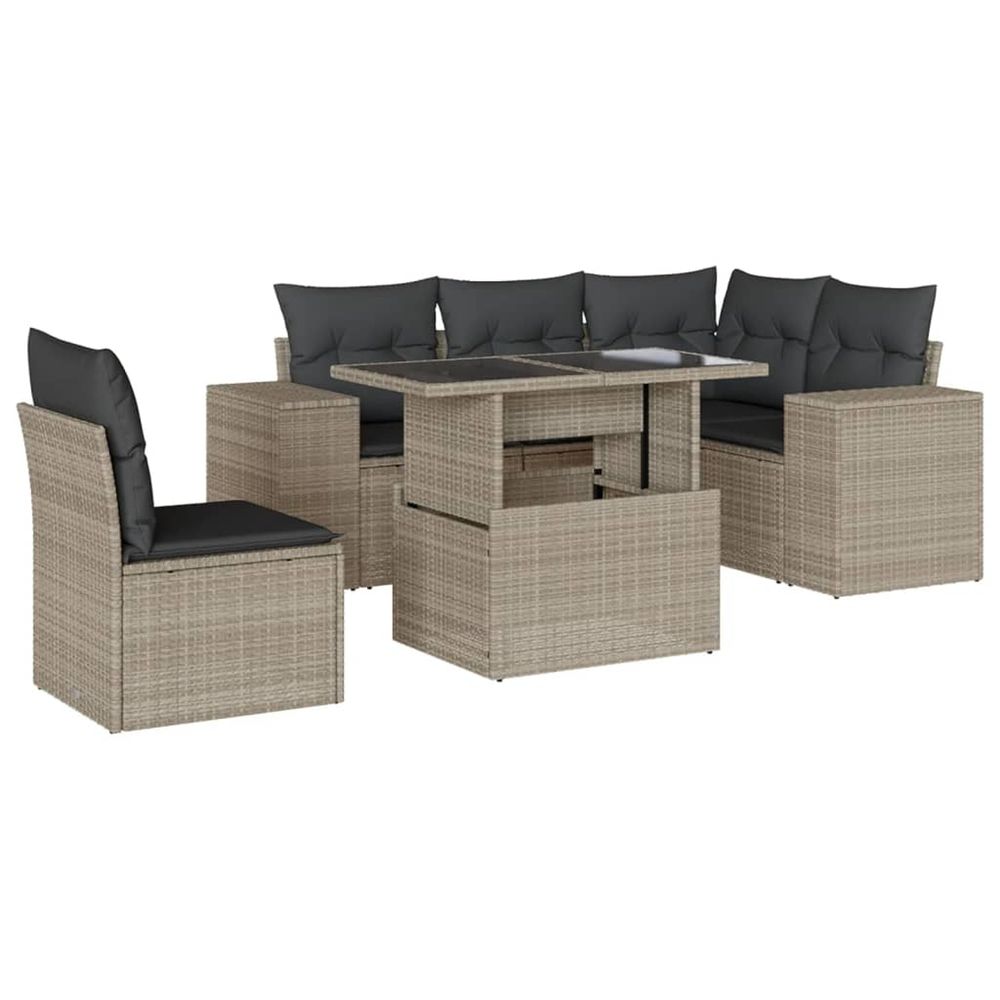 Salon de jardin 6 pcs avec coussins gris clair résine tressée