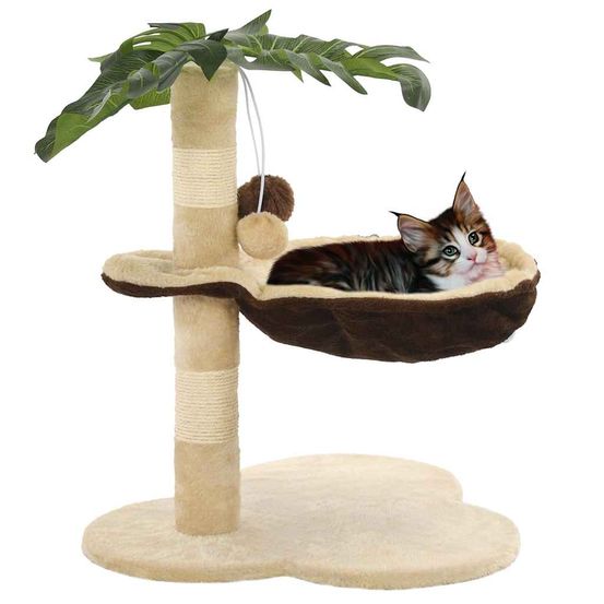 Petit arbre à chat 50 cm design tropical avec griffoir sisal et jouets
