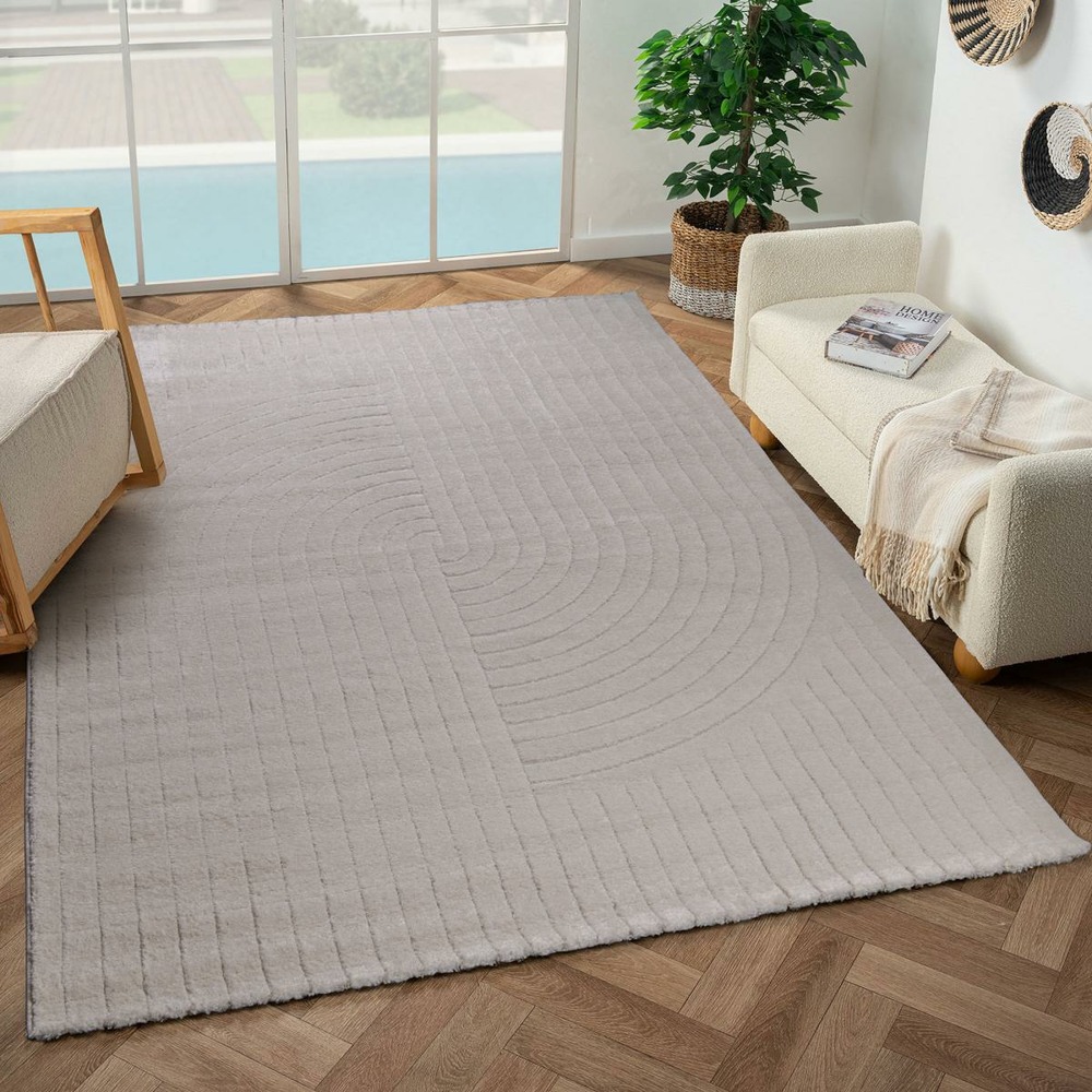 Tapis salon 200x290 lyn9 e crème, tapis ton sur ton moderne