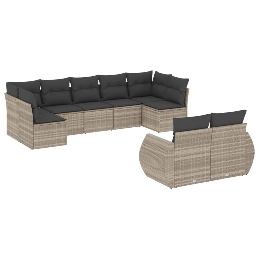 Salon de jardin 9 pcs avec coussins gris clair résine tressée