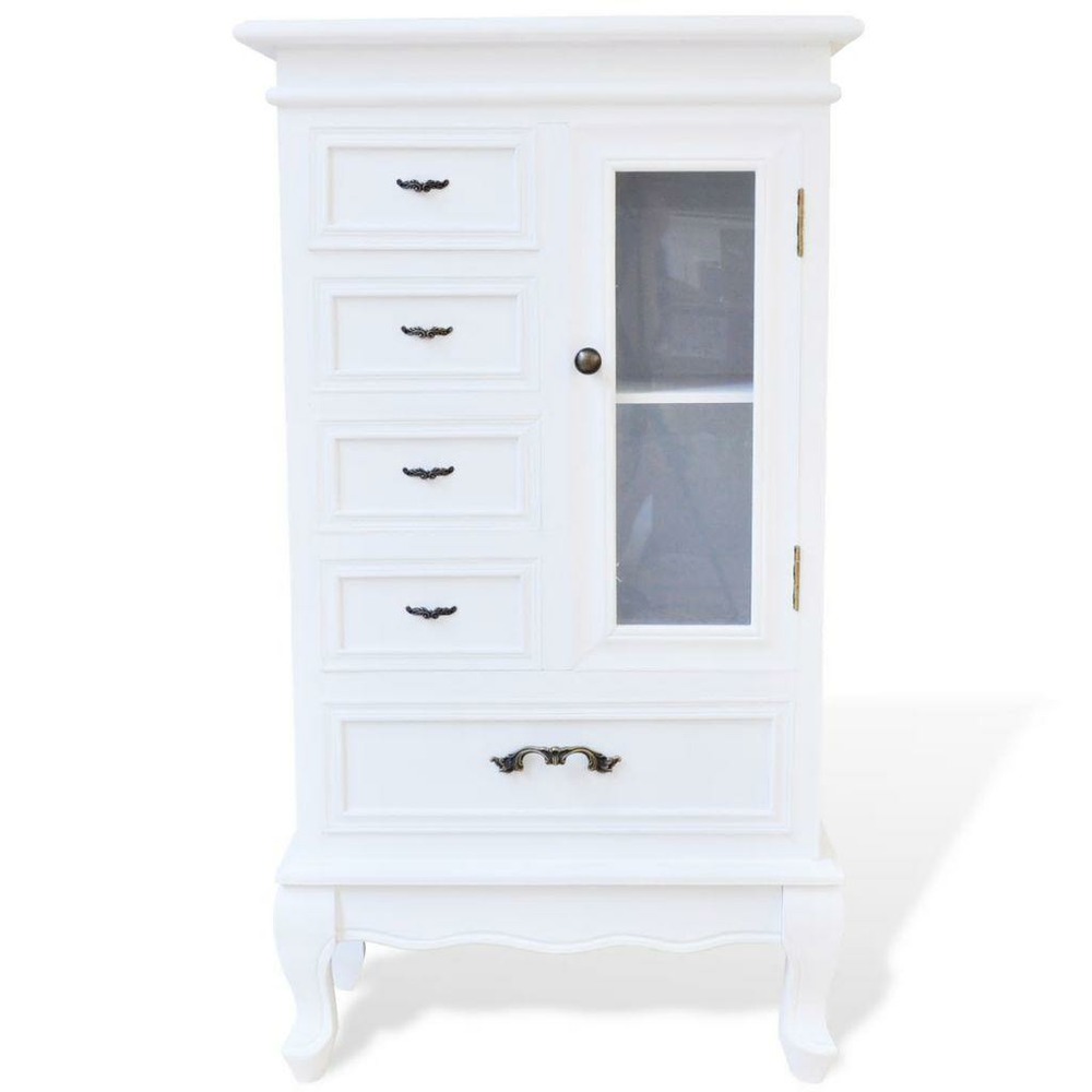 Buffet bahut armoire console meuble de rangement avec 5 tiroirs et 2 étagères blanc