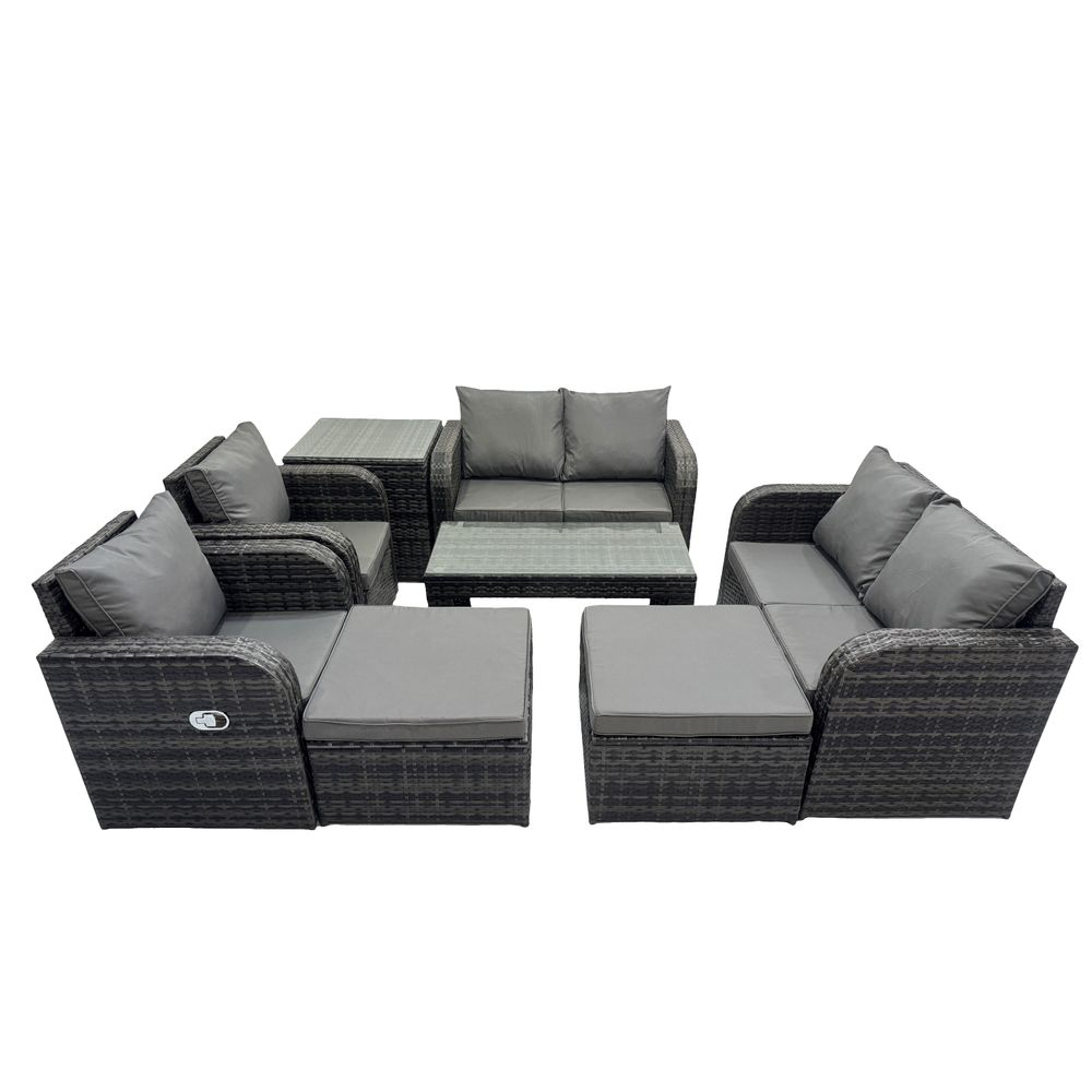 8 pcs ensemble de meubles de jardin canapés table fauteuil avec table en verre trempé gris foncé mixte