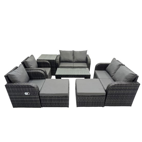 8 pcs ensemble de meubles de jardin canapés table fauteuil avec table en verre trempé gris foncé mixte