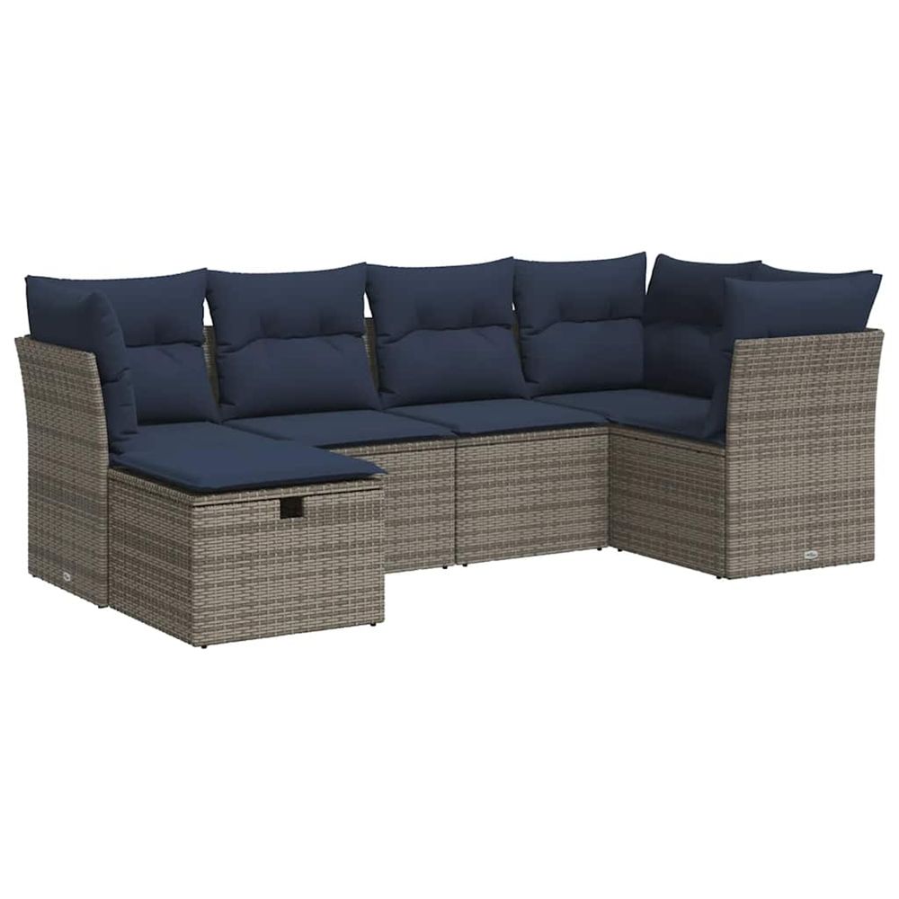Salon de jardin 6 pcs avec coussins gris résine tressée