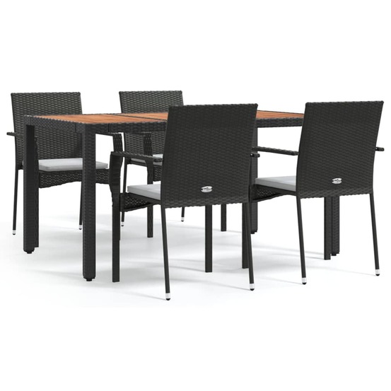 Ensemble à manger de jardin coussins 5pcs noir résine tressée