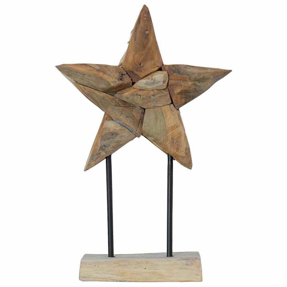 Étoile de noël led marron 31 x 15 x 46 cm bois de teck massif