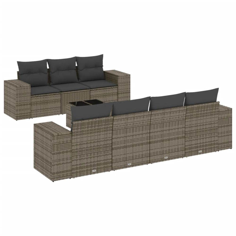 Salon de jardin 8 pcs avec coussins gris résine tressée