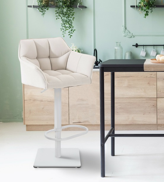 Lot de 2 tabourets de bar damaso tissu blanc