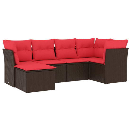 Salon de jardin 6 pcs avec coussins marron résine tressée