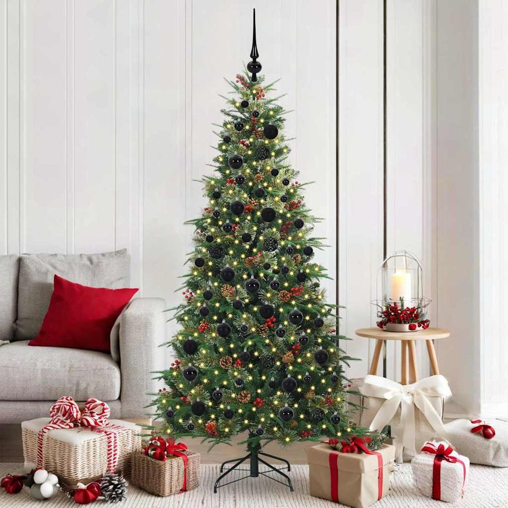 Pack complet sapin de noël artificiel 180 cm, 300 led et 120 boules pour une fête magique