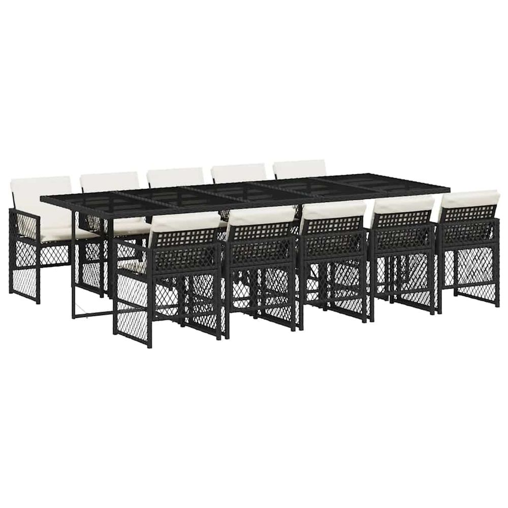 Ensemble à manger de jardin 11 pcs coussins noir résine tressée