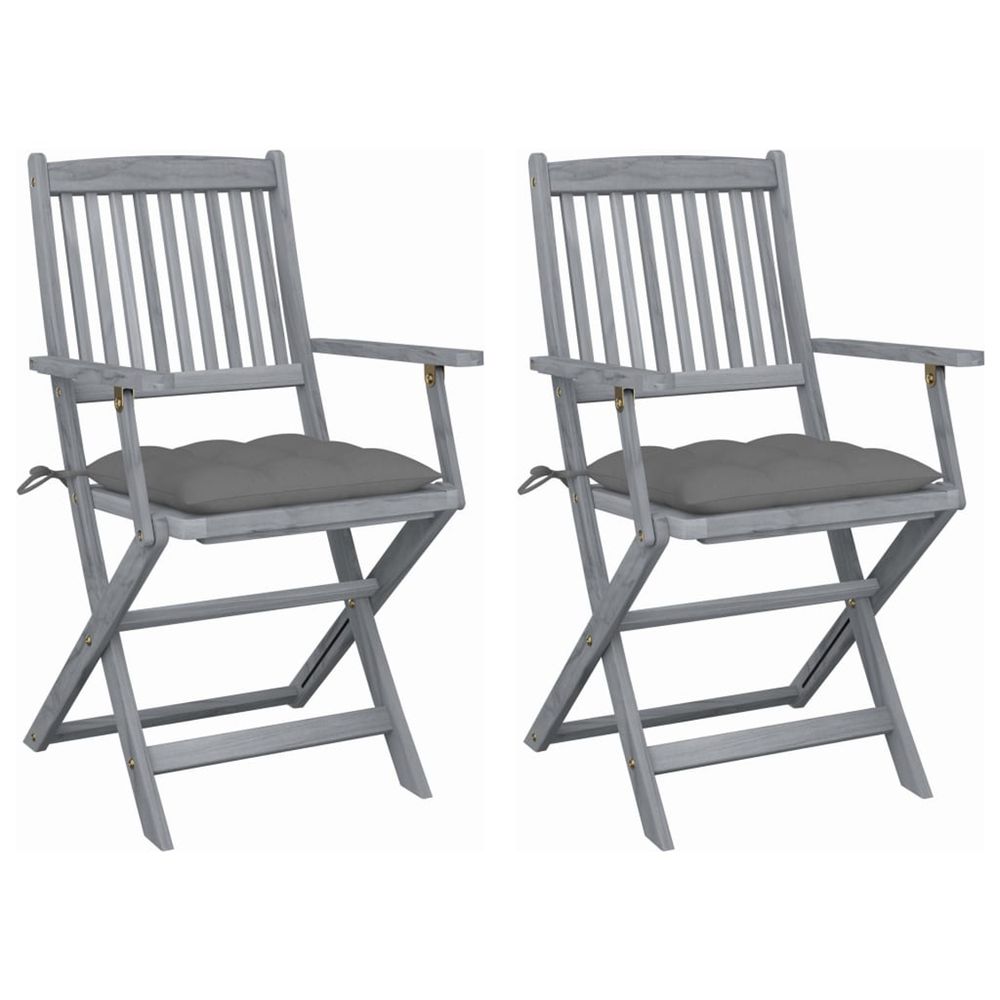 Chaises pliantes (lot de 2) avec coussins, en bois d'acacia massif