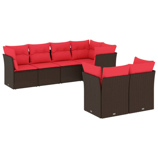 Salon de jardin avec coussins 7 pcs marron résine tressée