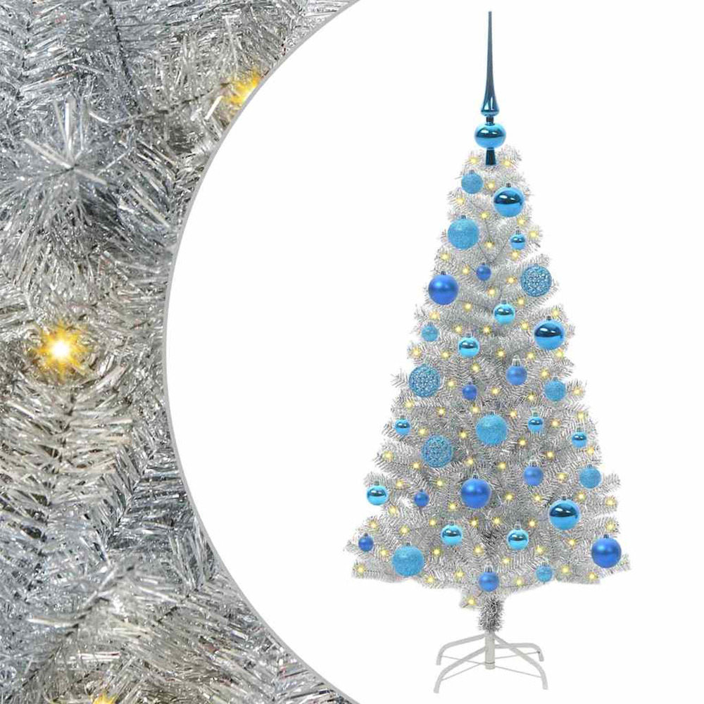 Sapin de noël avec 150 led avec support argent 120 cm pet