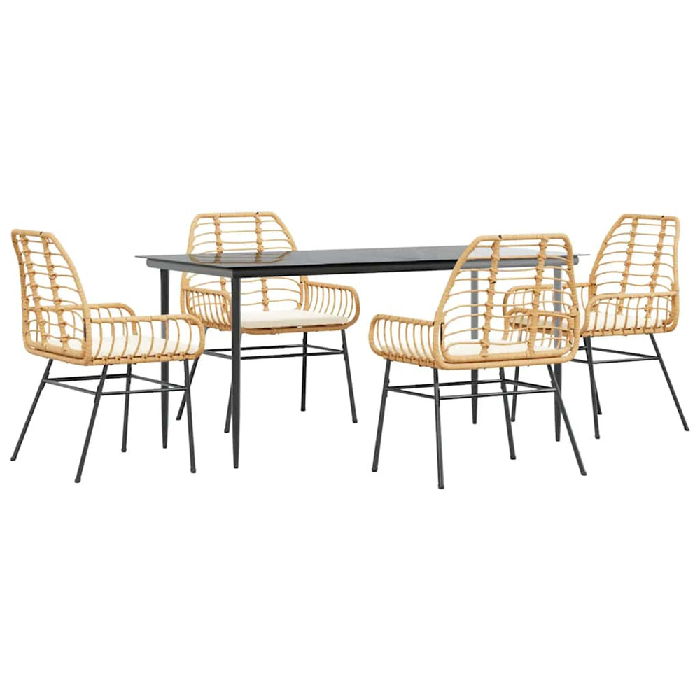 Ensemble à manger jardin coussins 5pcs marron poly rotin verre