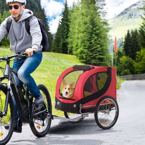 Remorque vélo chien acier oxford balade sécurisée 20kg rouge 130x73x90cm - comfortxl pet living