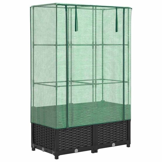 Jardinière d'extérieur surélevée avec housse aspect rotin 80x40x138 cm