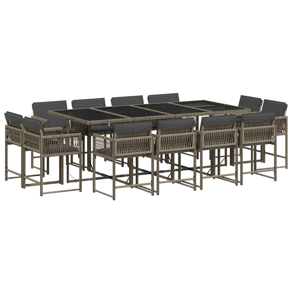 Ensemble à manger de jardin coussins 13 pcs gris résine tressée