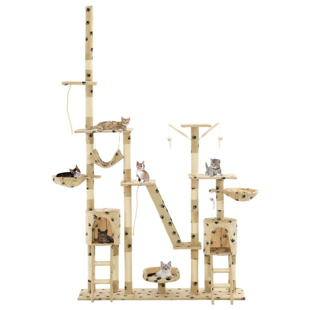 Arbre à chat griffoir grattoir niche jouet animaux peluché 230-250 cm empreintes de pattes beige
