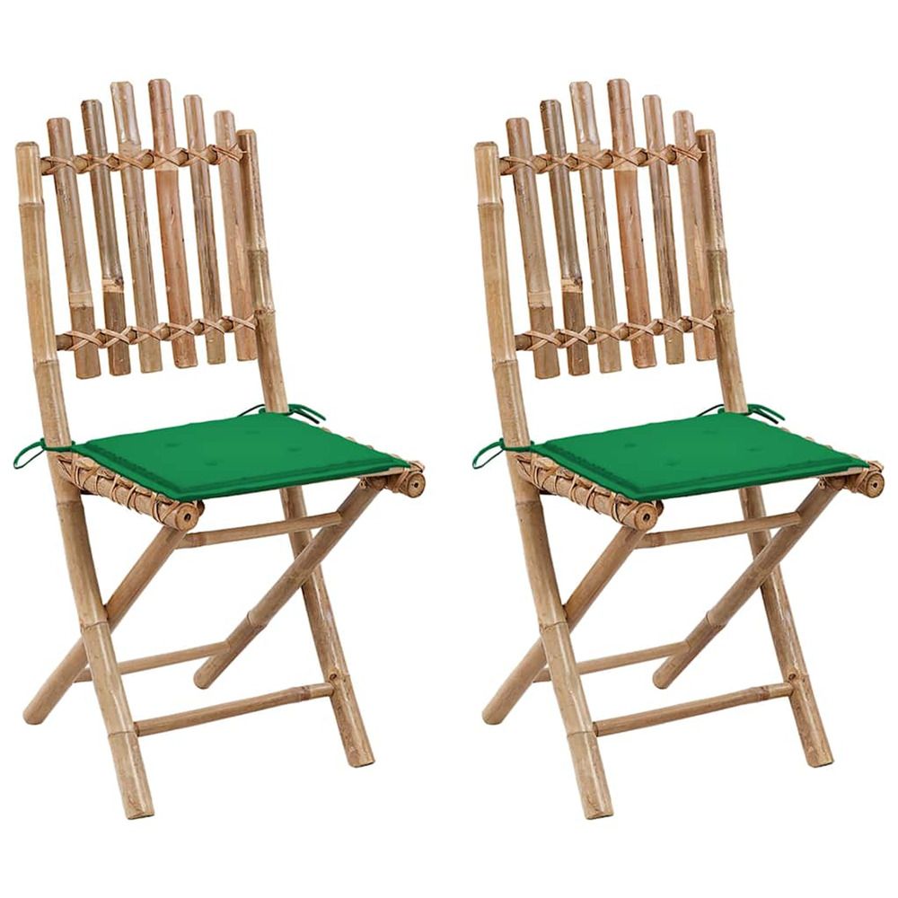 Chaises pliantes (lot de 2) avec coussins en bambou