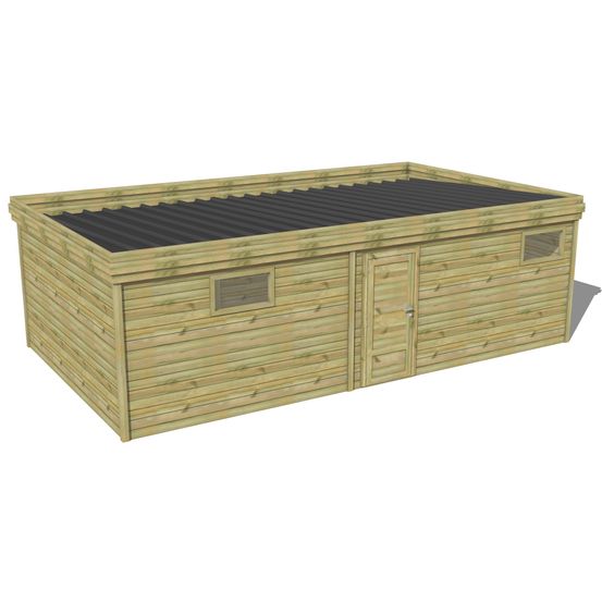 Abri de jardin bois pin traité autoclave 27mm - 7,695x4,34m / 33m2 - bac acier - abri français
