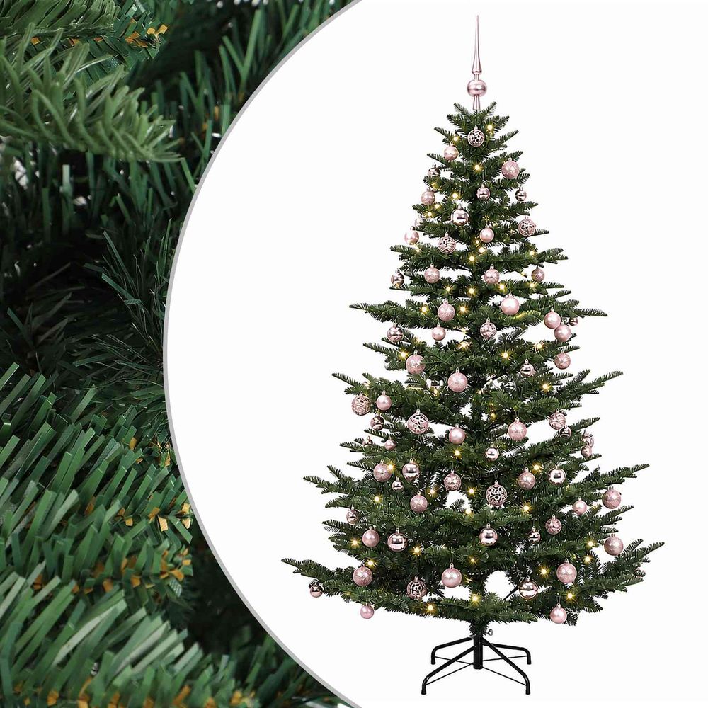 Sapin de noël artificiel avec boules 210 cm 300 led blanc chaud