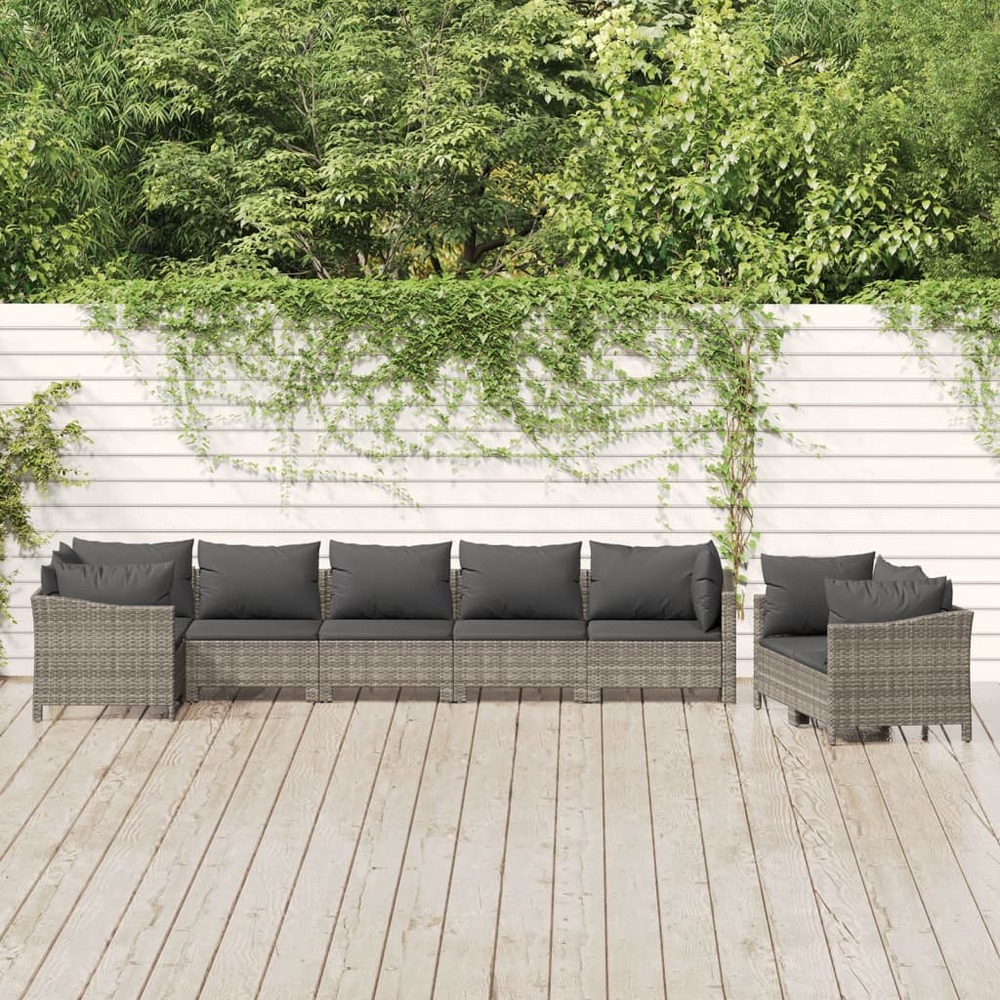 Salon de jardin 8 pcs avec coussins gris résine tressée